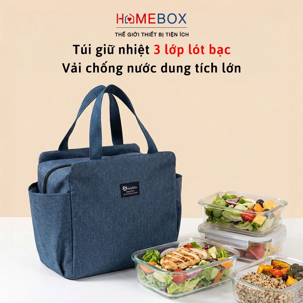 Túi Giữ Nhiệt Đựng Hộp Cơm Văn Phòng 3 Lớp Chống Nước Dung Tích Lớn Túi Cơm Trưa Có Quai Xách