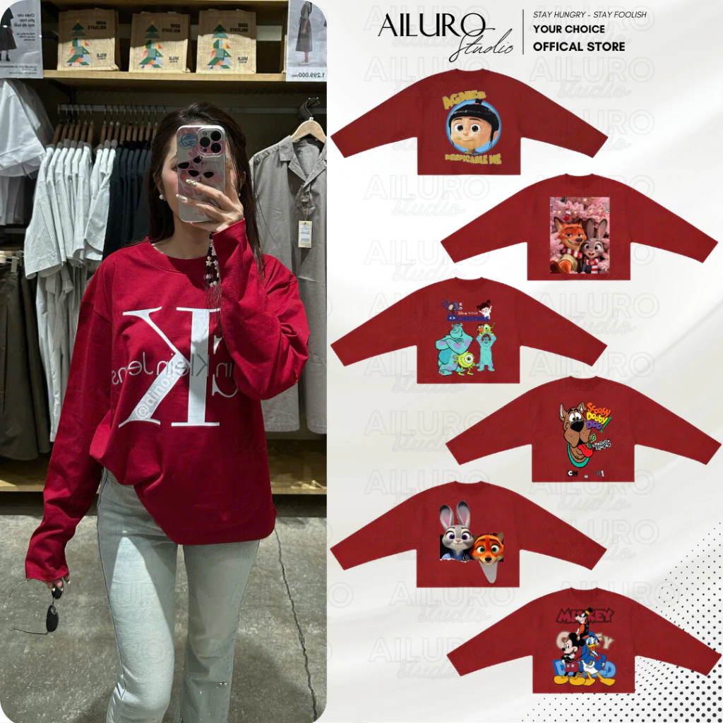 [ĐỎ ĐÔ] Áo Thun Tay Dài In Hình Dễ Thương Long Sleeve Form Boxy chất 100% Cotton phông tay lỡ nam nữ form rộng