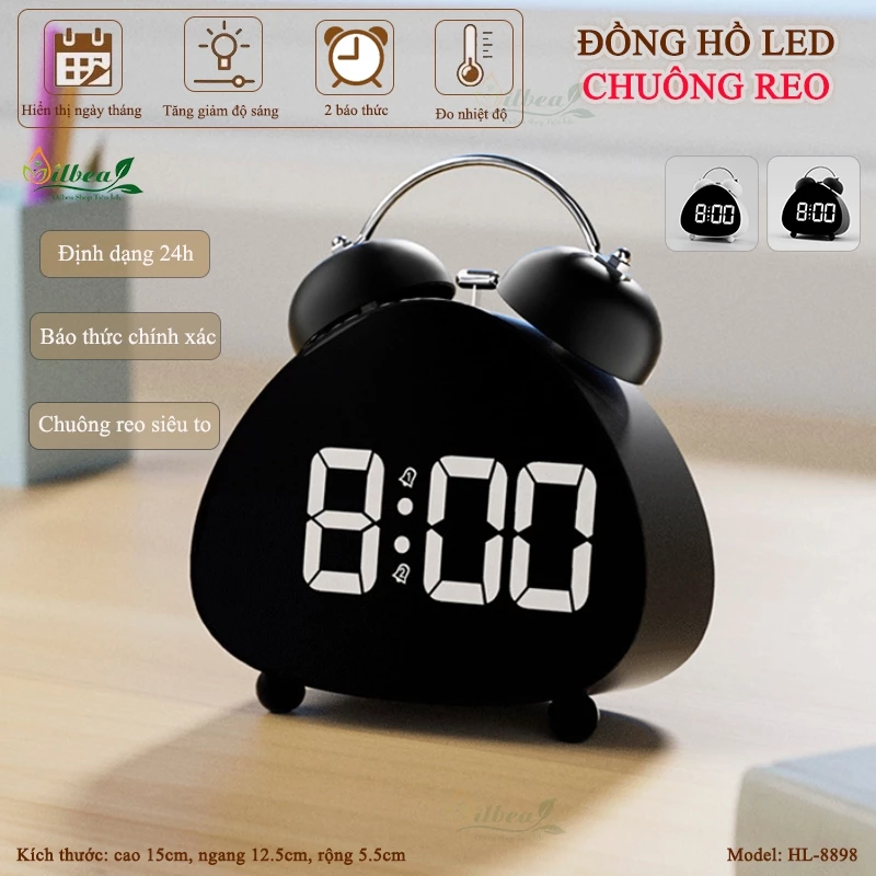 Đồng Hồ Chuông Reo Báo Thức Màn Hình LED Hiển Thị Ngày Tháng Nhiệt Độ