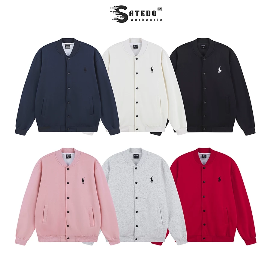 Áo Khoác Hoodie cổ Bomber S ATEDO Unisex vải Nỉ Hai Da, dày dặn, cúc bấm tiện lợi, hình thêu ngựa nổi bật, mã SP:AN63