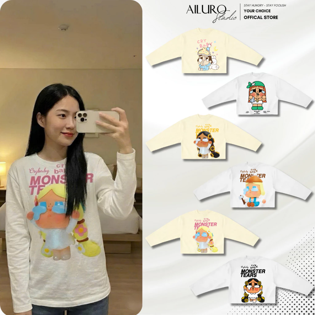 [CRYBABY] Áo Thun Tay Dài In Hình Dễ Thương Long Sleeve Form Boxy chất 100% Cotton phông tay lỡ nam nữ form rộng