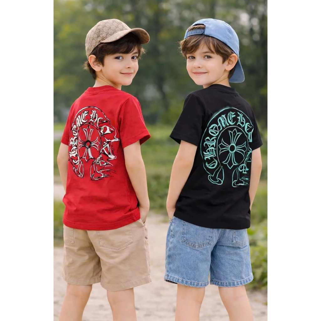 Áo Thun Bé Trai Cotton [ C.h.r.o.m.e H.e.a.r.t.s ] Form Rộng In Hình Cá Tính Cho Bé 12kg - 40kg - 3bros