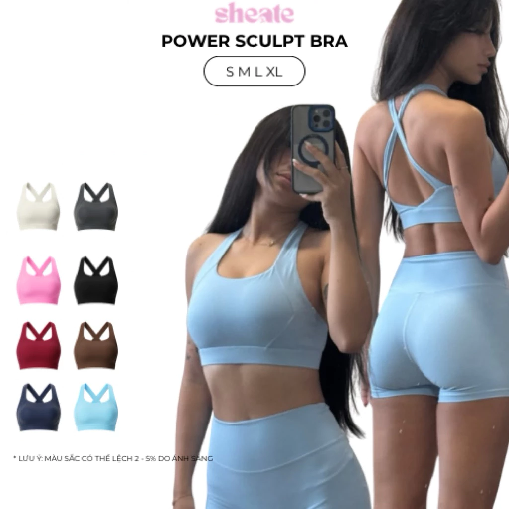 POWER SCULPT BRA | Áo bra thể thao ôm body mút rời lưng chéo #7110