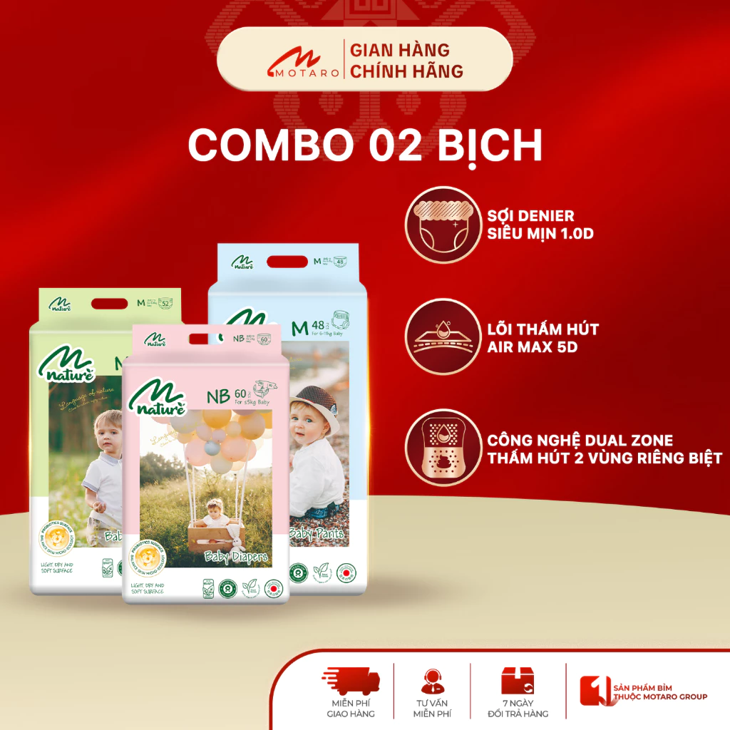 [KHÔNG QUÀ] 2 Bịch Tã Bỉm Momo Nature Bản Cải Tiến 2025 Mới Nhất, Nâng Cấp Đai Chun Mềm Mại, Êm Ái