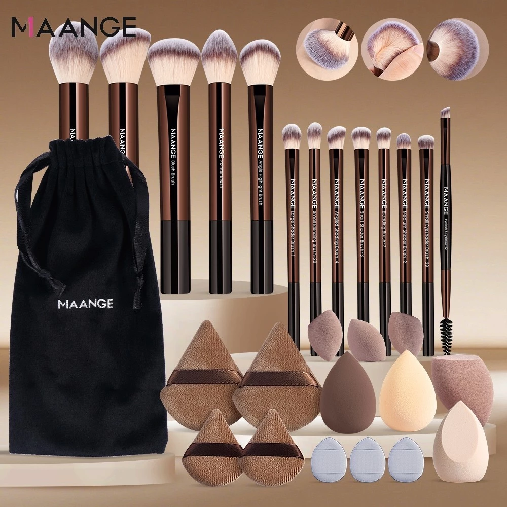 MAANGE Bộ 13 Cọ make up Lông mềm ống nhôm tay cầm pha lê chất lượng cao Bộ Cọ Bông phấn và túi đựng mỹ phẩm 52037