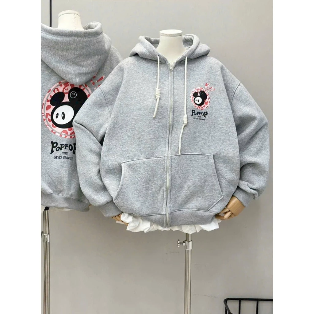 Áo Khoác Nỉ , ÁO Khoác Hoodie Zip Form RỘNG IN POPPOP, Nam Nữ Unisex FAMMILYSHOP