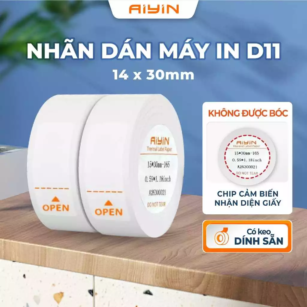 Giấy in tem mini kích thước 15x30mm cho máy D11 in nhãn dán, ghi chú, in mã vạch,QR code 1 cuộn 165 tem