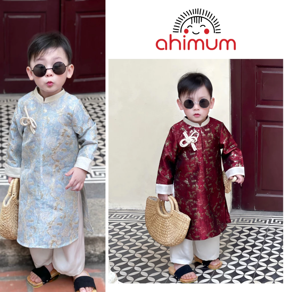 Áo dài bé trai Tết Đan Tự gấm cao cấp truyền thống cho bé trai trẻ em 1–10 tuổi mẫu mới LẺ ÁO