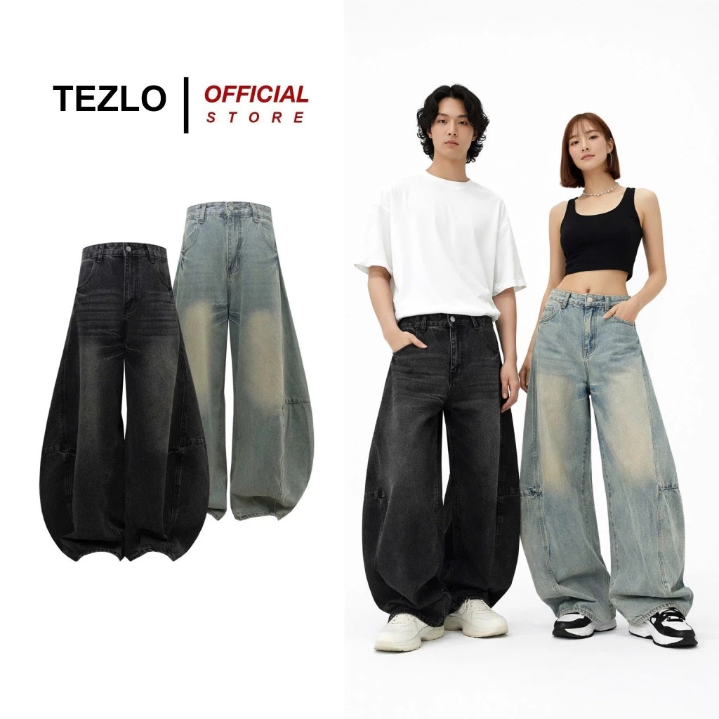 Quần jean ống cong nam nữ form rộng thụng chất bò cao cấp TEZLO QJ04