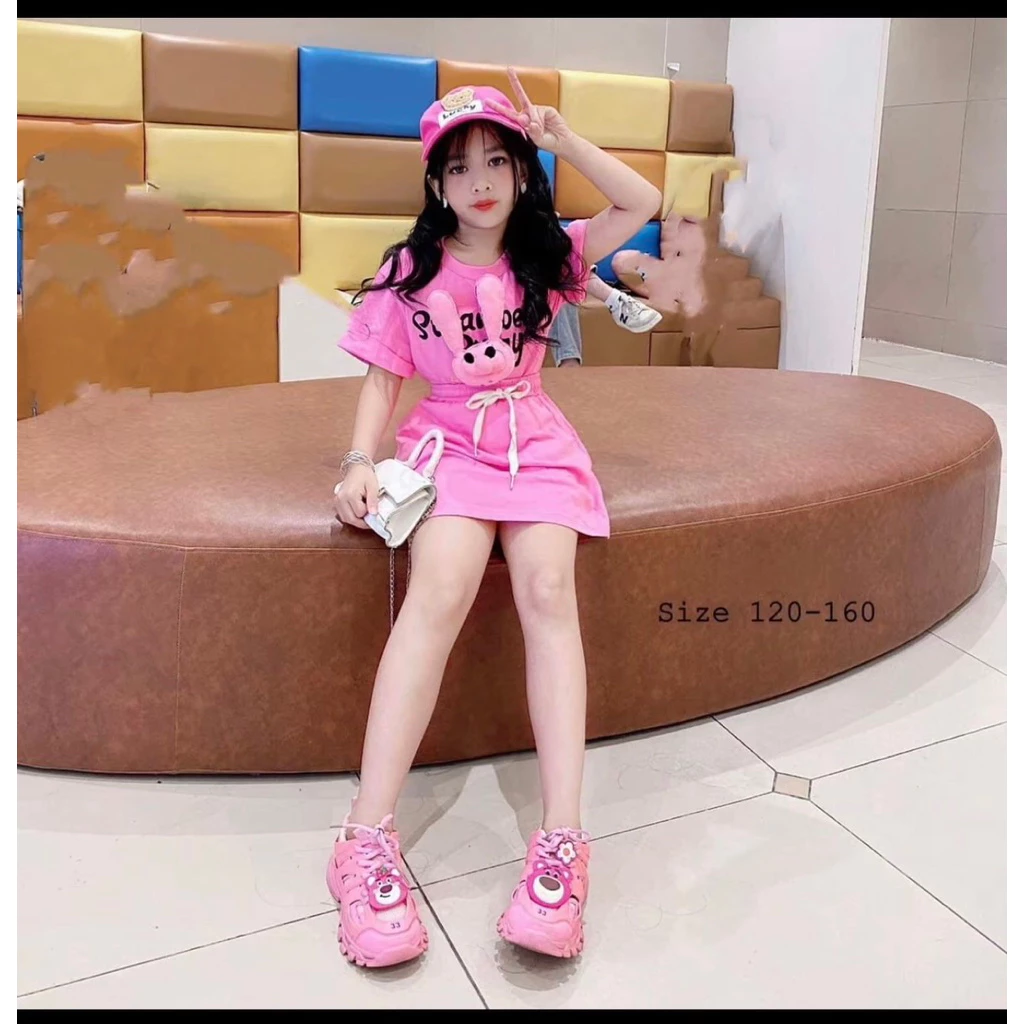 [LiA baby’s] G66 Set bộ 2 màu đen hồng đính thỏ nổi xinh xắn cho bé gái (9-20kg)
