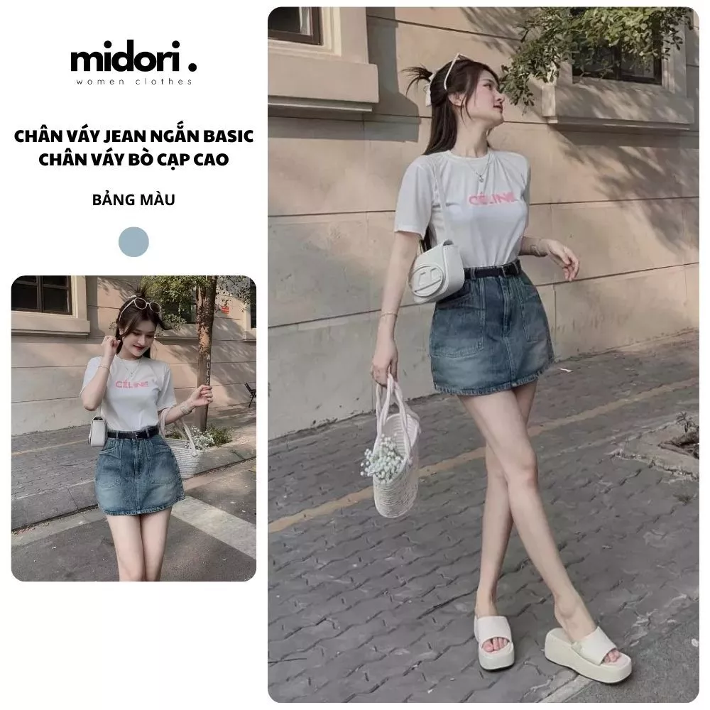 Chân váy bò jean ngắn CV68 phong cách basic dễ phối đồ, dáng chữ A che khuyết điểm đùi to