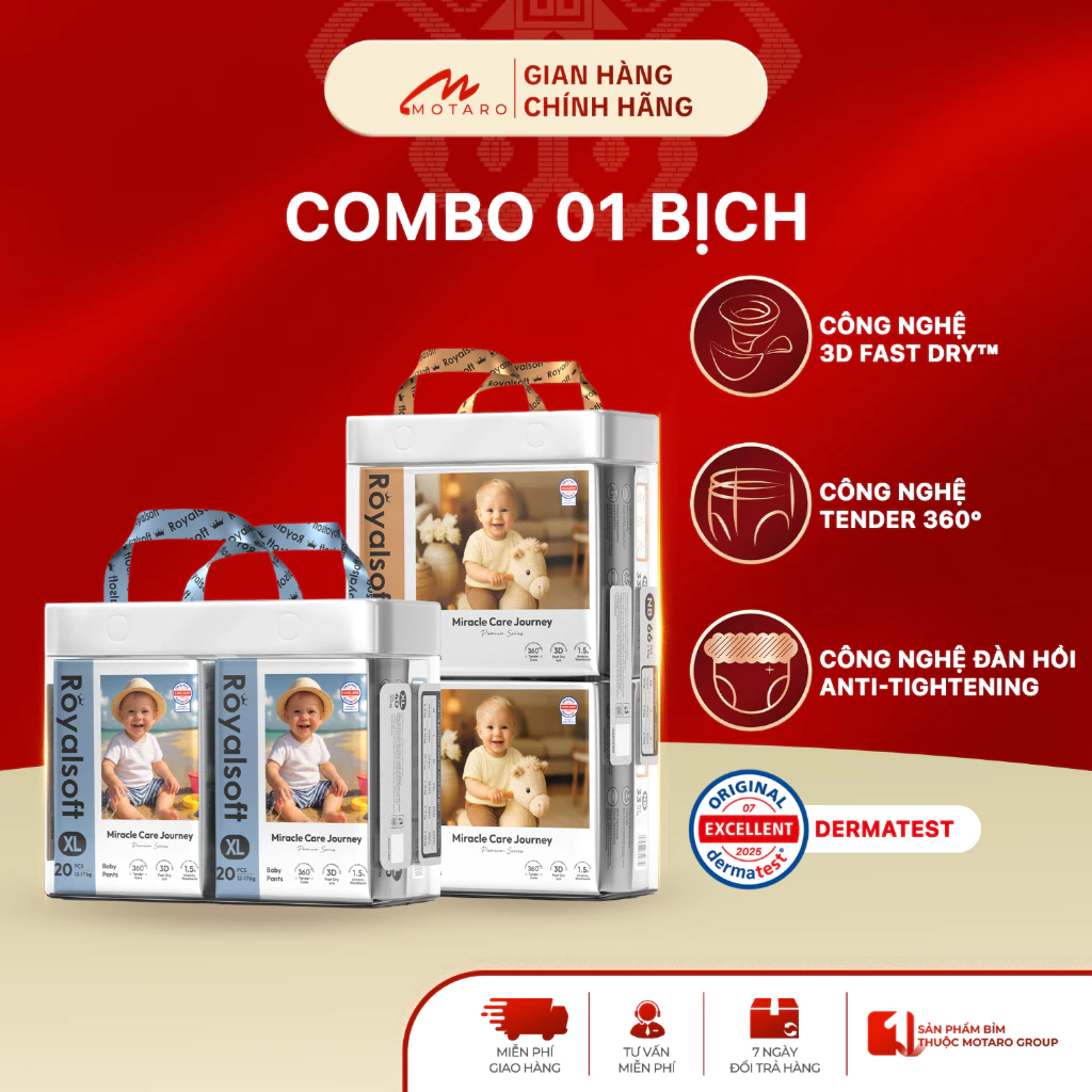 1 Bich Tã Bỉm Cao Cấp ROYALSOFT Chính Hãng Đủ Size Dán/Quần Cho Bé Từ 4-25kg