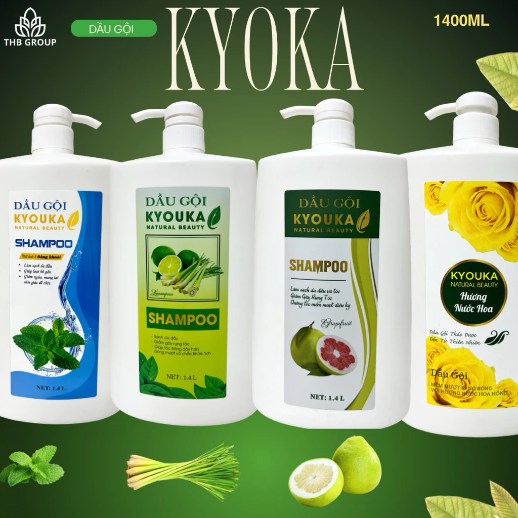 Dầu gội  kyouka natural bưởi ,xả tranh ,hương hoa ,bạc hà  không 1L4 (triết xuất thiên nhiên)mềm mượt