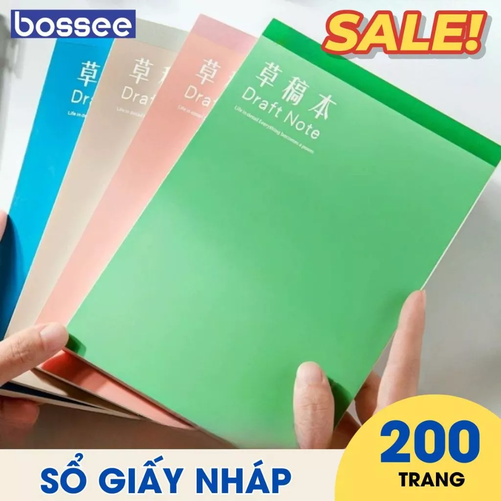 Sổ giấy nháp trắng A5 200 Trang, giấy note ghi chú, sổ tay ghi chú, tốc ký giấy trơn bìa màu, sổ dán gáy, tập sổ tay