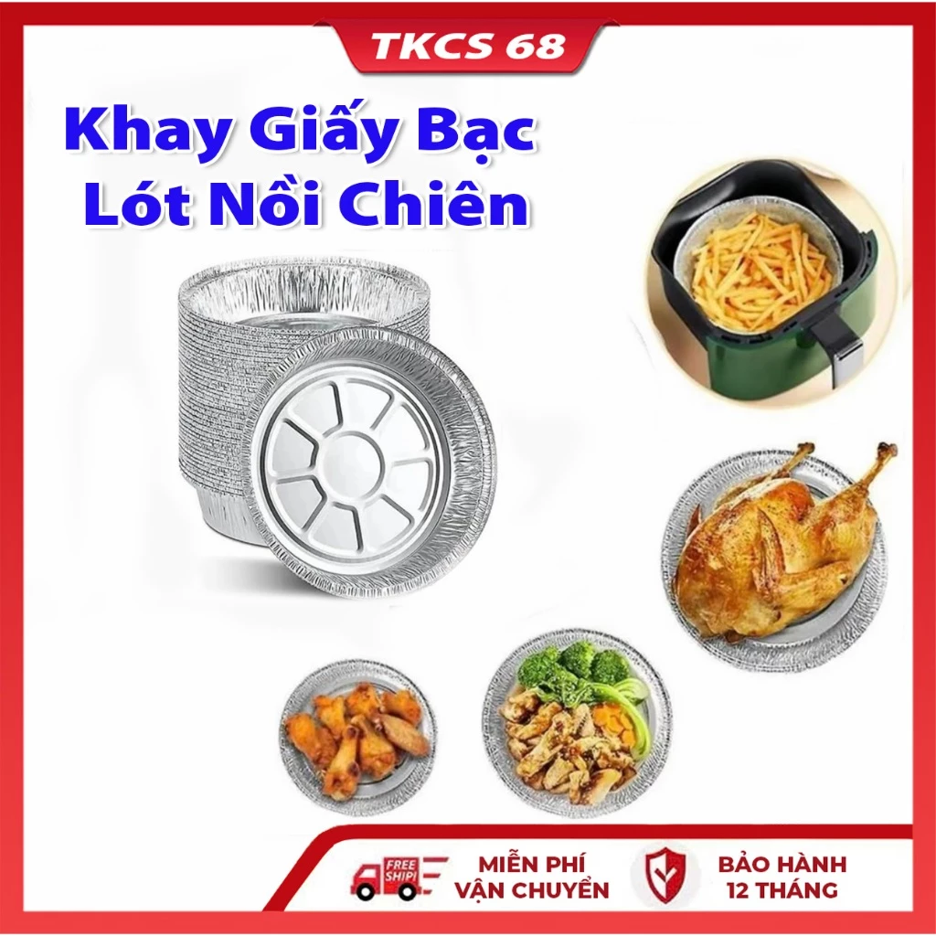 Combo 100 Khay Giấy Bạc Lót Nồi Chiên Không Dầu, Lò Nướng - Thiết Kế Tiện Dụng Khuôn Đĩa Nhôm Đựng Thức Ăn, Thực Phẩm