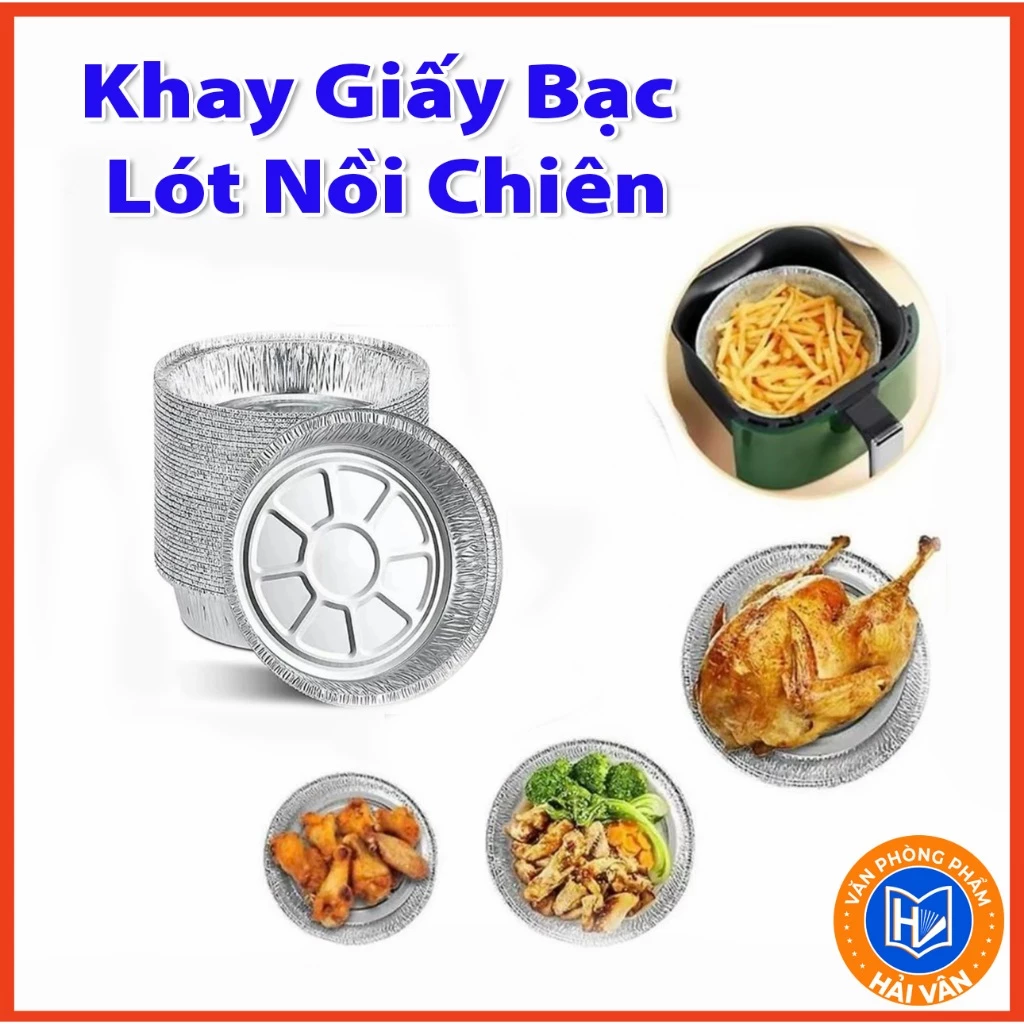 Combo 100 Khay Giấy Bạc Lót Nồi Chiên Không Dầu, Lò Nướng - Khuôn Đĩa Nhôm Đựng Thực Phẩm, Thức Ăn, Thiết Kế Tiện Dụng