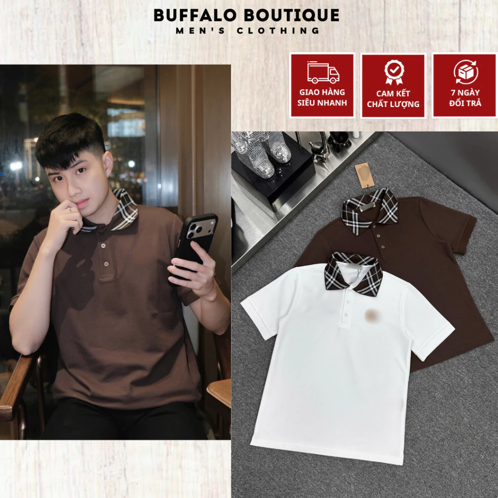 Áo Polo Nam Chất Vải Cotton Gai Cao Cấp - Áo Polo Nam Nữ Basic Phối Bo Cổ Nâu Siêu Đẹp