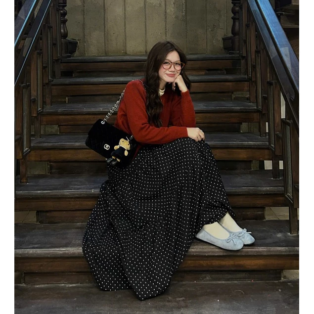 (ẢNH OLDSCHOOL) Chân váy chấm bi chất thô dáng dài tầng xoè DOTTIE LONG SKIRT