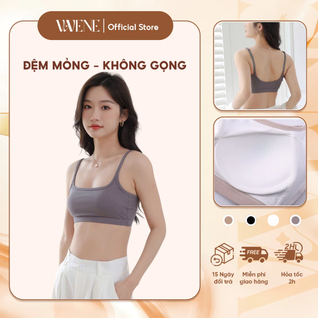 Áo lót nữ VANVENE, bra học sinh BR2323, áo cotton đệm mỏng nhẹ mềm mịn mút liền hở lưng sâu