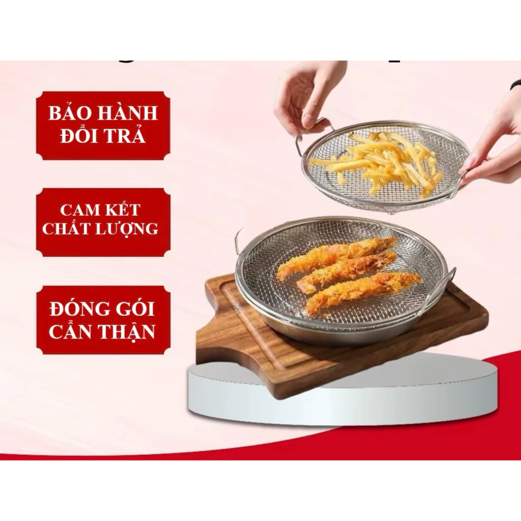 Set Khay kèm Vỉ Lưới Lọc Dầu Chất Liệu Inox 304 Cao Cấp Size 20-22cm , Dùng Đựng Thực Phẩm, Thức Ăn Chiên Rán Đa Năng