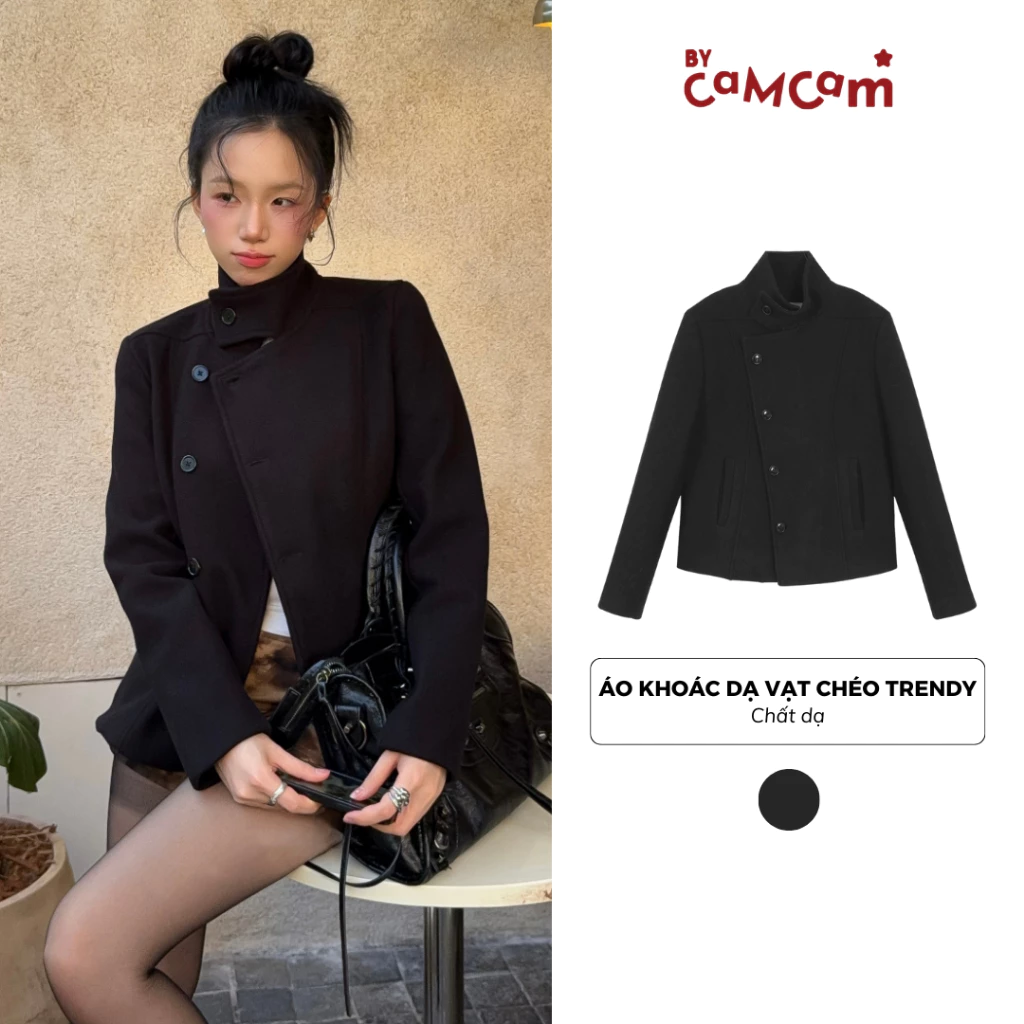 Áo Khoác Dạ Vạt Chéo Trendy 𝑩𝒚𝒄𝒂𝒎𝒄𝒂𝒎 Cổ Bẻ Hoặc Cổ Cao Giữ Ấm Mùa Đông AKHD452