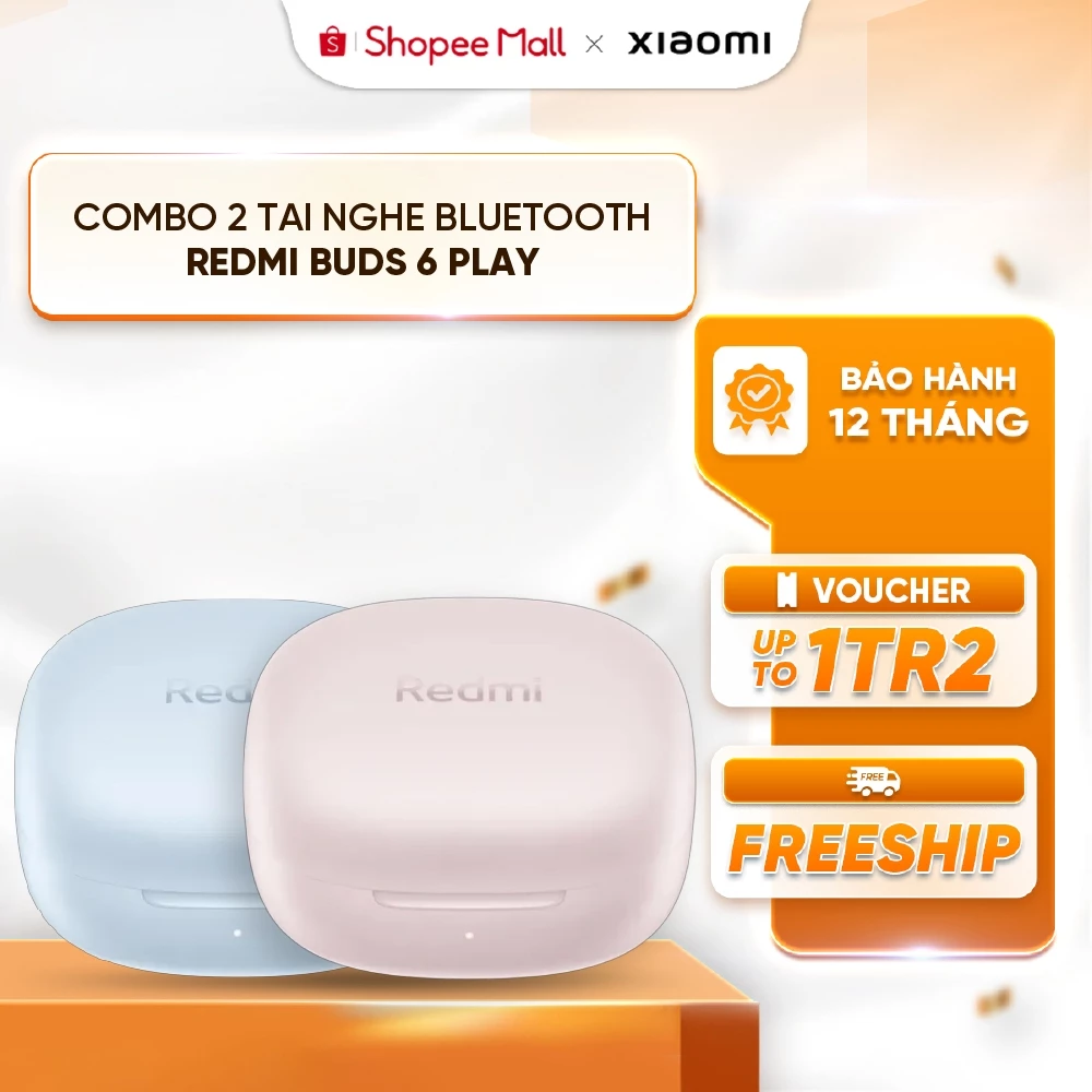 Combo 2 Tai Nghe Bluetooth Redmi Buds 6 PLay - Chống nước IPX4 - Bluetooth 5.4 - 5 chế độ EQ