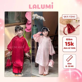 [TẶNG TÚI ] Set Áo dài cách tân Thiên Dao cho bé gái và mẹ vải gấm tay cánh tiên LALUMI KIDS