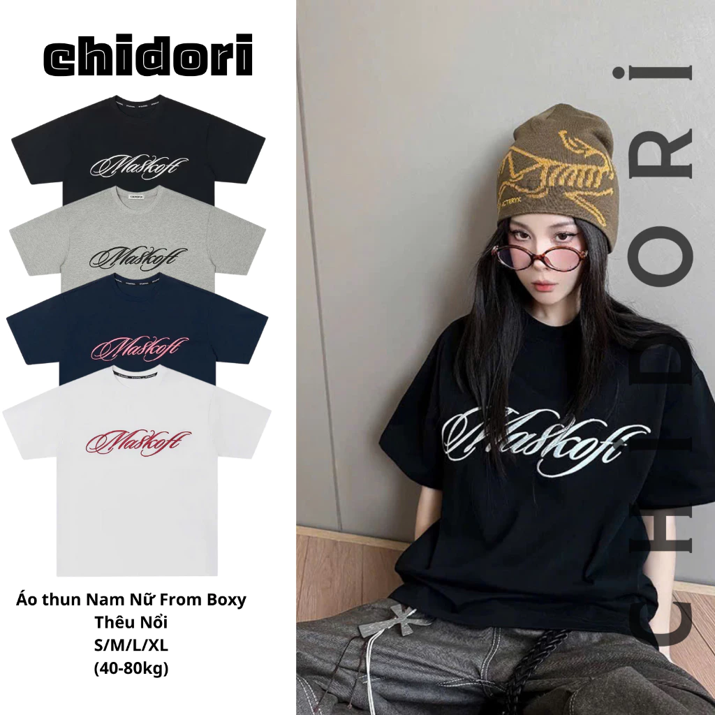 CHIDORI- Áo Thun Nam Nữ From Boxy Logo Thêu Nổi Made In CHIDORI Chất Liệu Cotton 2c Thoải Mái Phù Hợp Cho Nam Và Nữ
