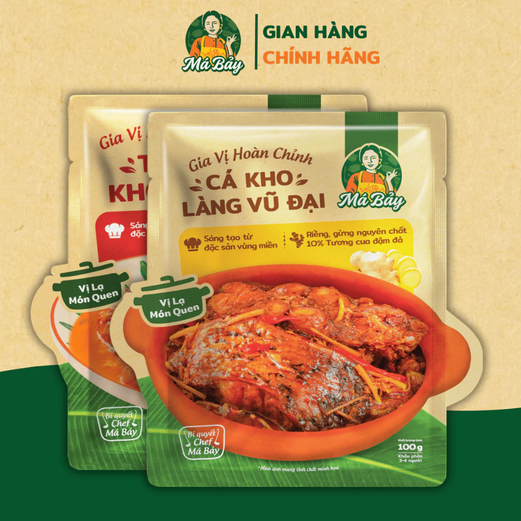 Set 2 gia vị kho hoàn chỉnh Má Bảy tôm kho tàu cá kho làng Vũ Đại tiện lợi chuẩn cơm nhà
