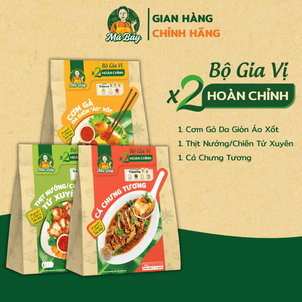 Bộ gia vị x2 hoàn chỉnh Má Bảy Cá chưng tương cơm gà da giòn Thịt nướng chiên Tứ Xuyên