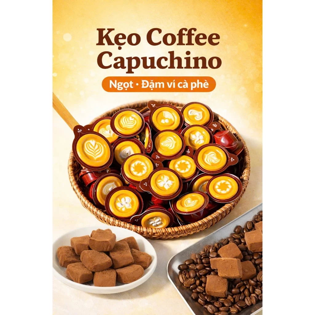 1KG KẸO COFFEE CAPUCHINO – NGỌT DỊU, ĐẬM VỊ CÀ PHÊ