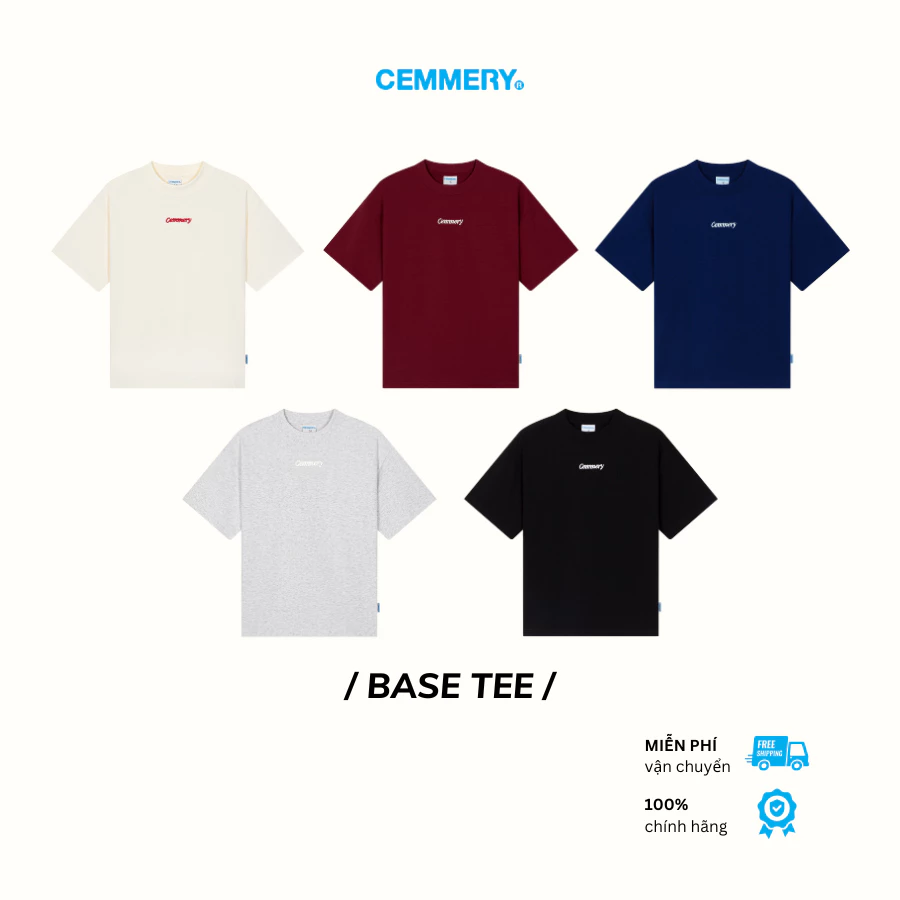 Áo Thun CEMMERY Local Brand Chính Hãng Base Tee Cotton 2 Chiều Form Boxy Unisex Logo Thêu 3D 5 Màu