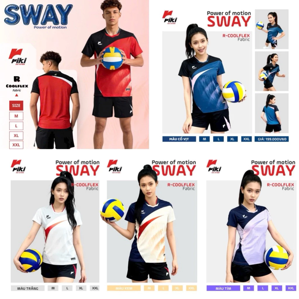 Bộ quần áo bóng chuyền nam nữ RIKI SWAY hoạ tiết ấn tượng, chất vải cao cấp thoáng mát, quần có túi tiện lợi