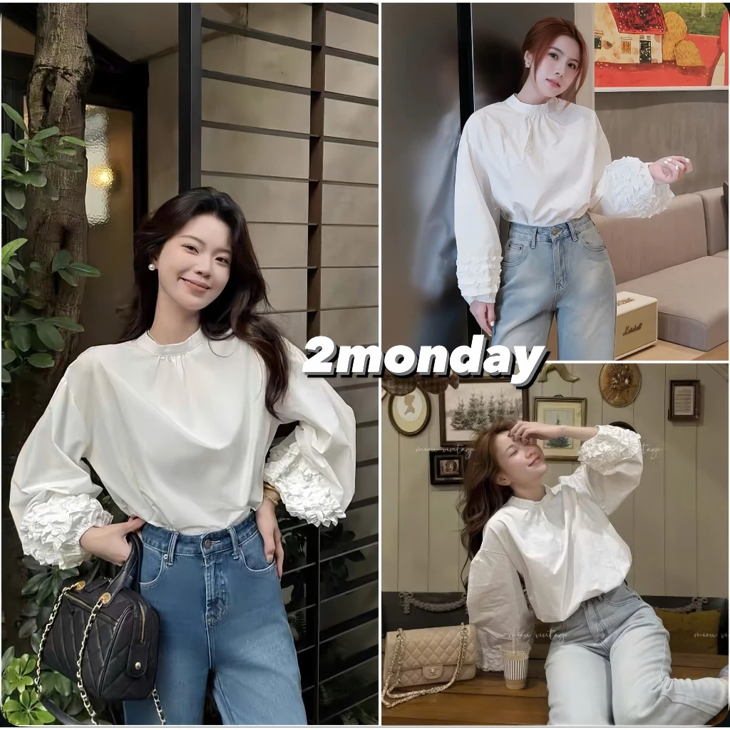 [HÀNG QC/ LOẠI 1] ÁO SƠ MI CỔ TRÒN TAY DÀI BO CHUN XẾP BÈO SIÊU XINH 2MONDAY A150