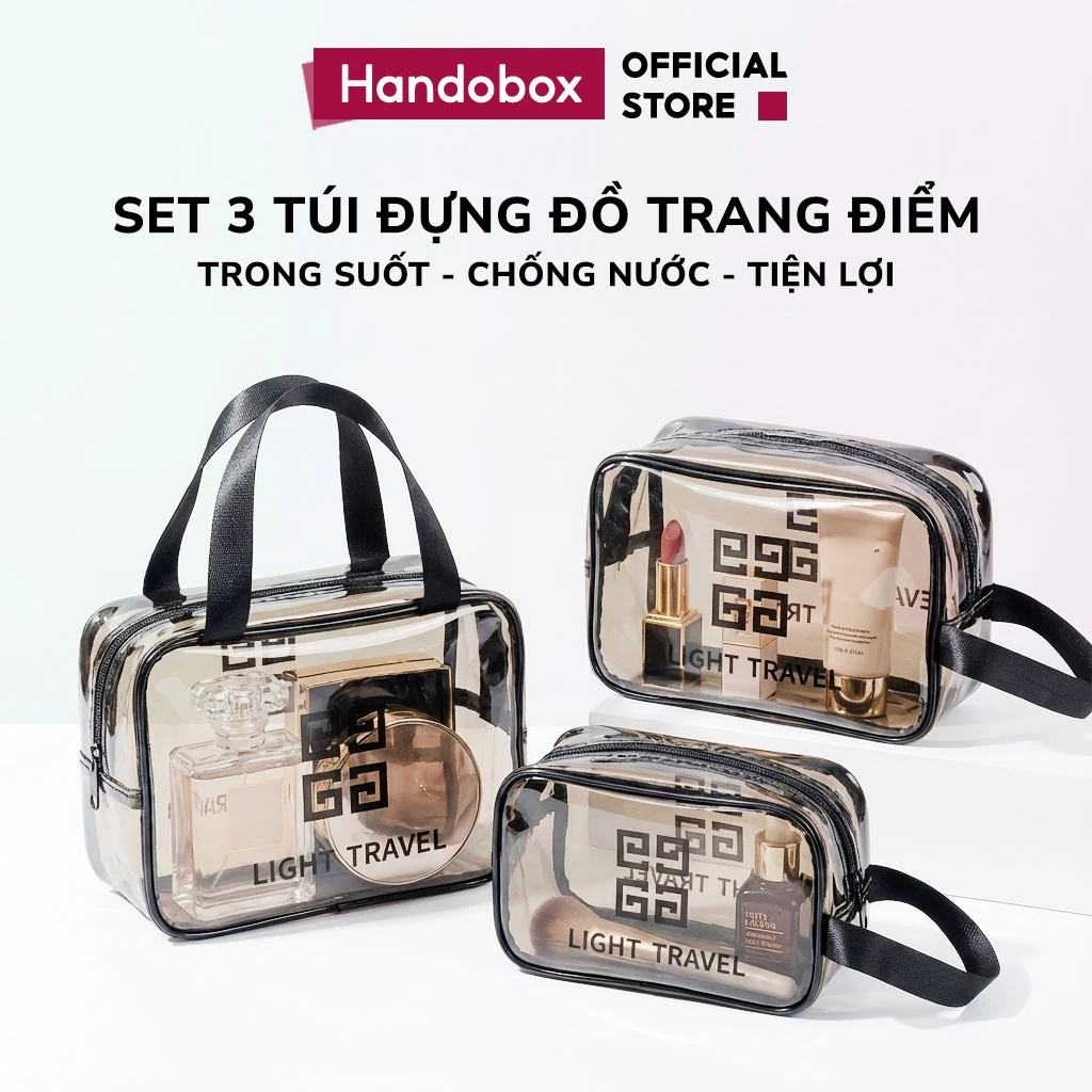 SET 3 Túi Đựng Mỹ Phẩm Trong Suốt PVC Chống Nước Túi Trang Điểm Makeup Đi Du Lịch Tiện Lợi