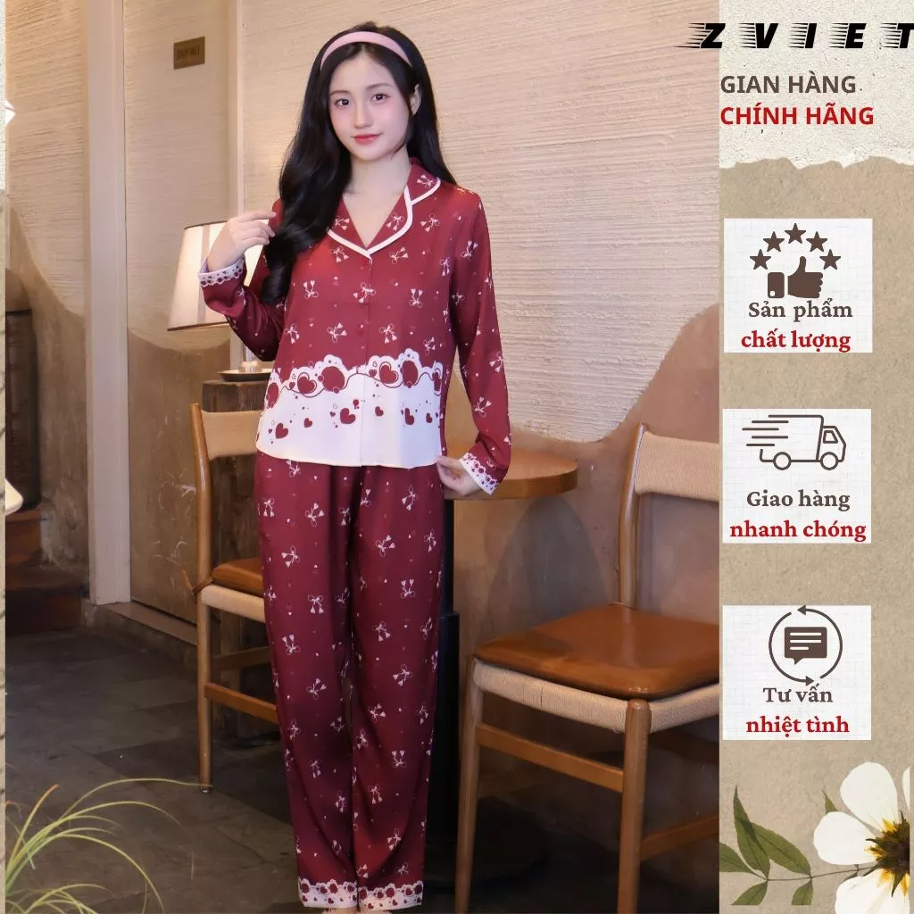 Bộ pijama lụa Latin cao cấp Zviet đồ mặc nhà mềm mịn mát mẻ họa tiết sang trọng thanh lịch Z16