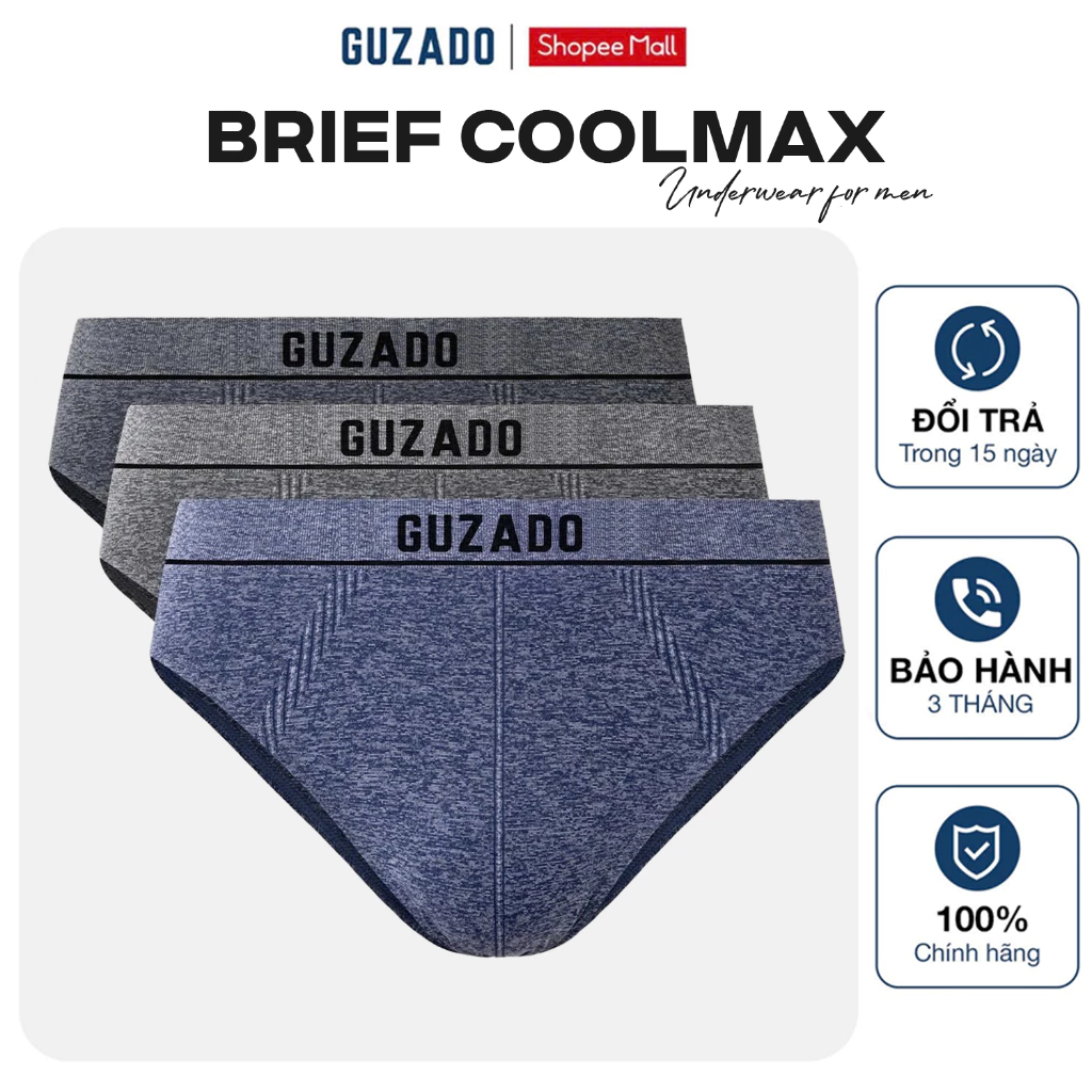 Combo 3 Quần Lót Nam GUZADO Mẫu Dệt Không Đường May Co Giãn, Thoáng Khí, Thấm Hút Tốt CB3-GIBF25A005