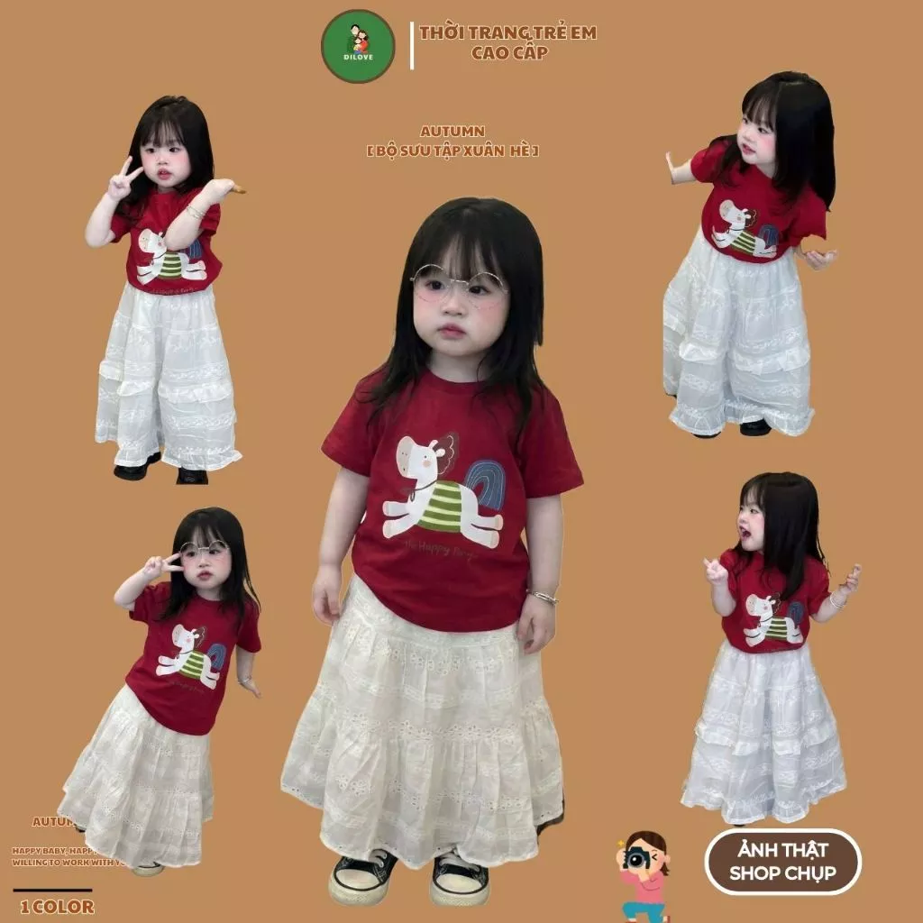 Áo Thun Cho Bé , Áo Thun Bé Trai Bé Gái Chất Liệu Cotton in Hình Dễ Thương | DILOVE - Áo Thun Ngắn Tay Cho Bé | ĐỎ