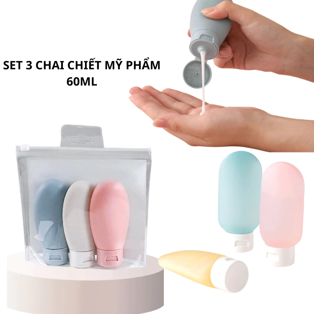 miralife Set 4 chai chiết mỹ phẩm du lịch 60ml, chai chiết mỹ phẩm du lịch tiện lợi