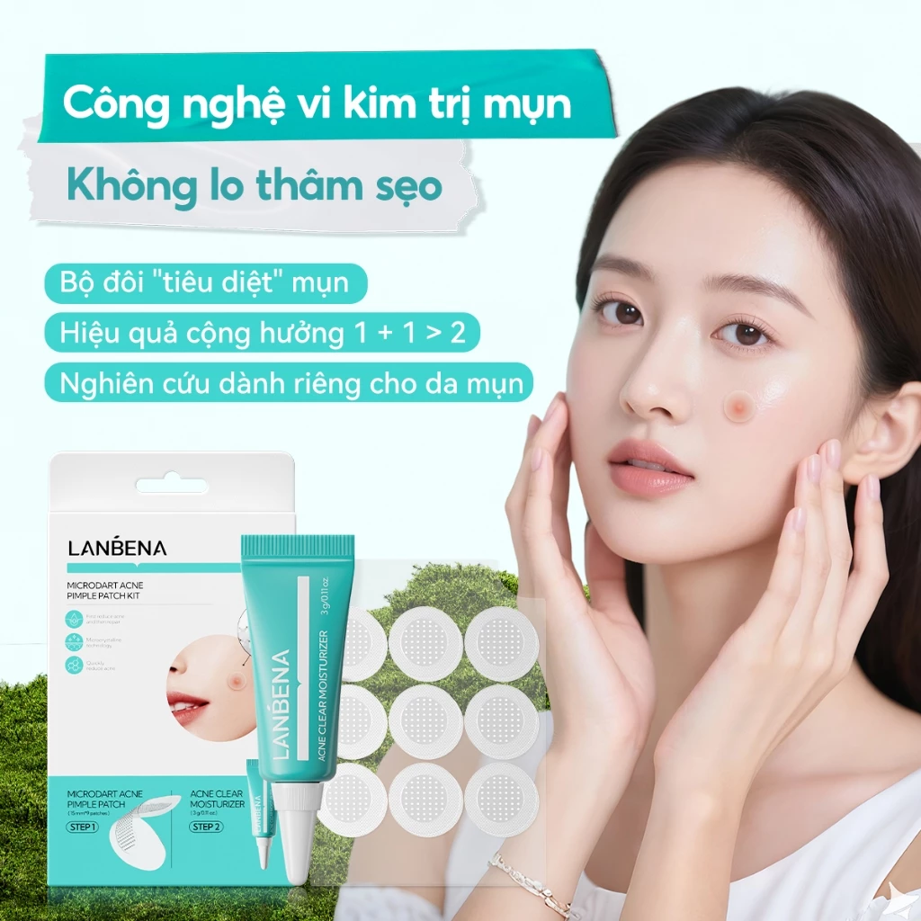 LANBENA Bộ sản phẩm giảm mụn (9 miếng dán dán+3ml gel giảm mụn)- giảm mụn,kiểm soát dầu nhờn,mờ thâm mụn hiệu Skincare