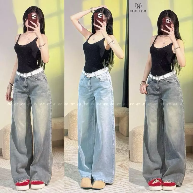 (CHIỀU DÀI 100CM) Q51 - Quần Jean Suông Ống Rộng CẠP NGANG RỐN Không Co Dãn Phong Cách Năng Động, Trẻ Trung - Ngọc Lucie