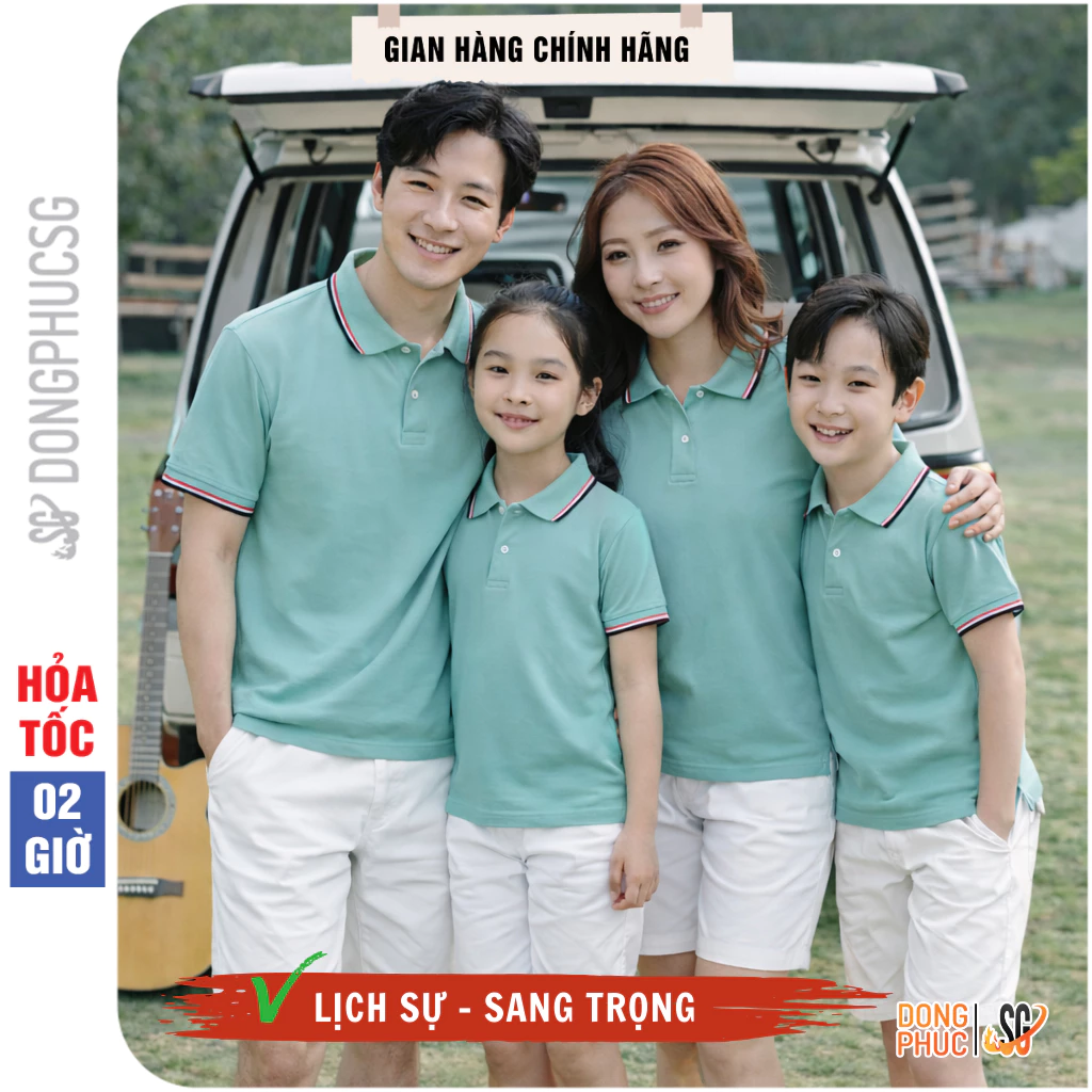 Áo gia đình có cổ polo màu xanh lam vải thun cá sấu dày dặn đủ size cho bé trai gái đồng phục A3SXL