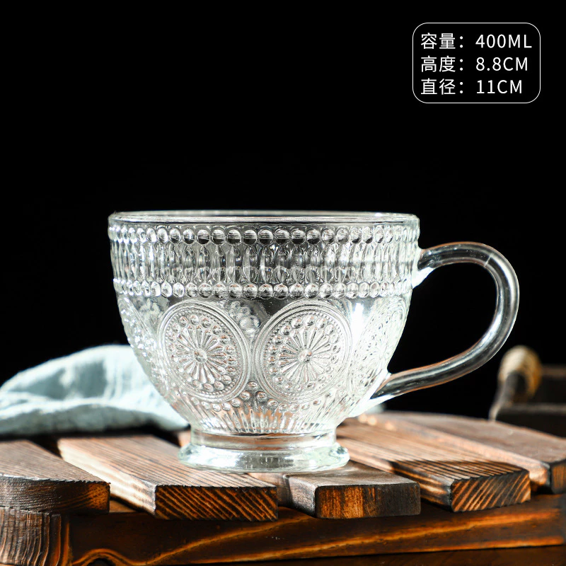 Cốc Ăn Sáng Có Thìa, Thủy Tinh Trong Suốt Tay Cầm, Cốc Hộ Gia Đình, Dung Tích Lớn Sữa