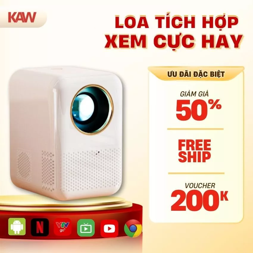 Máy chiếu mini KAW Kết nối wifi, bluetooth, dễ dàng kết nối điện thoại, máy tính