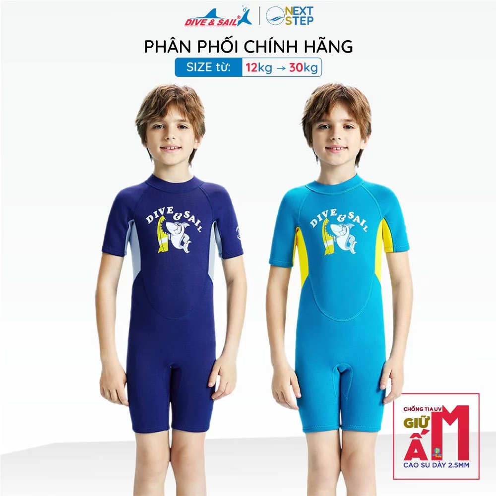 Đồ bơi giữ nhiệt bé trai Dive and Sail chất cao su dày 2.5mm size 12kg - 30kg chống lạnh ngăn tia UV