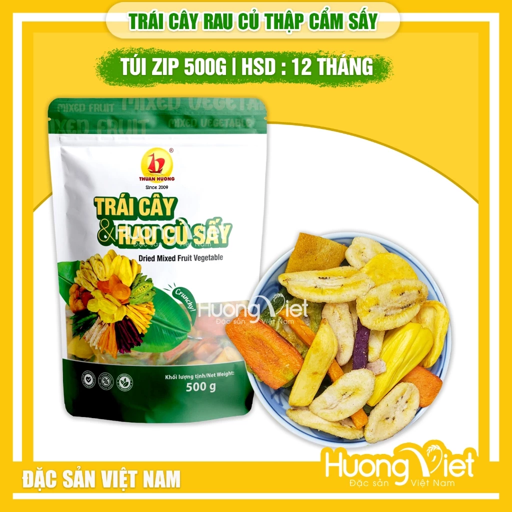 Trái cây sấy thập cẩm nguyên miếng túi zip date mới 500g, rau củ sấy hiệu THUẬN HƯƠNG, đồ ăn vặt Sài Gòn