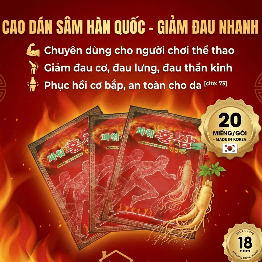 Cao Dán Sâm Hàn Quốc Power Đỏ Giảm Đau 20 Miếng