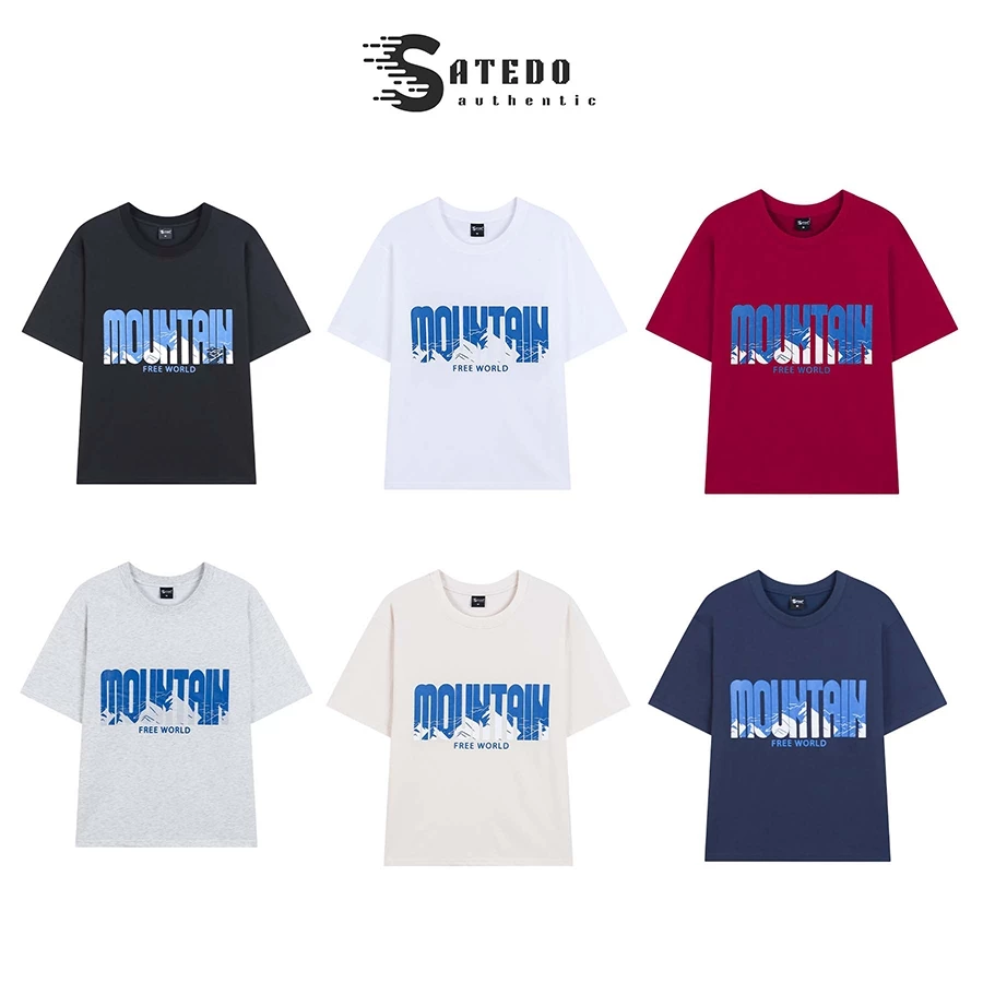 COMBO 2 áo Cộc Tay Nam Nữ  S ATEDO cổ tròn, tay ngắn chất liệu Cotton cao cấp, in chữ MOUNTAIN From Regular mã SP: A029