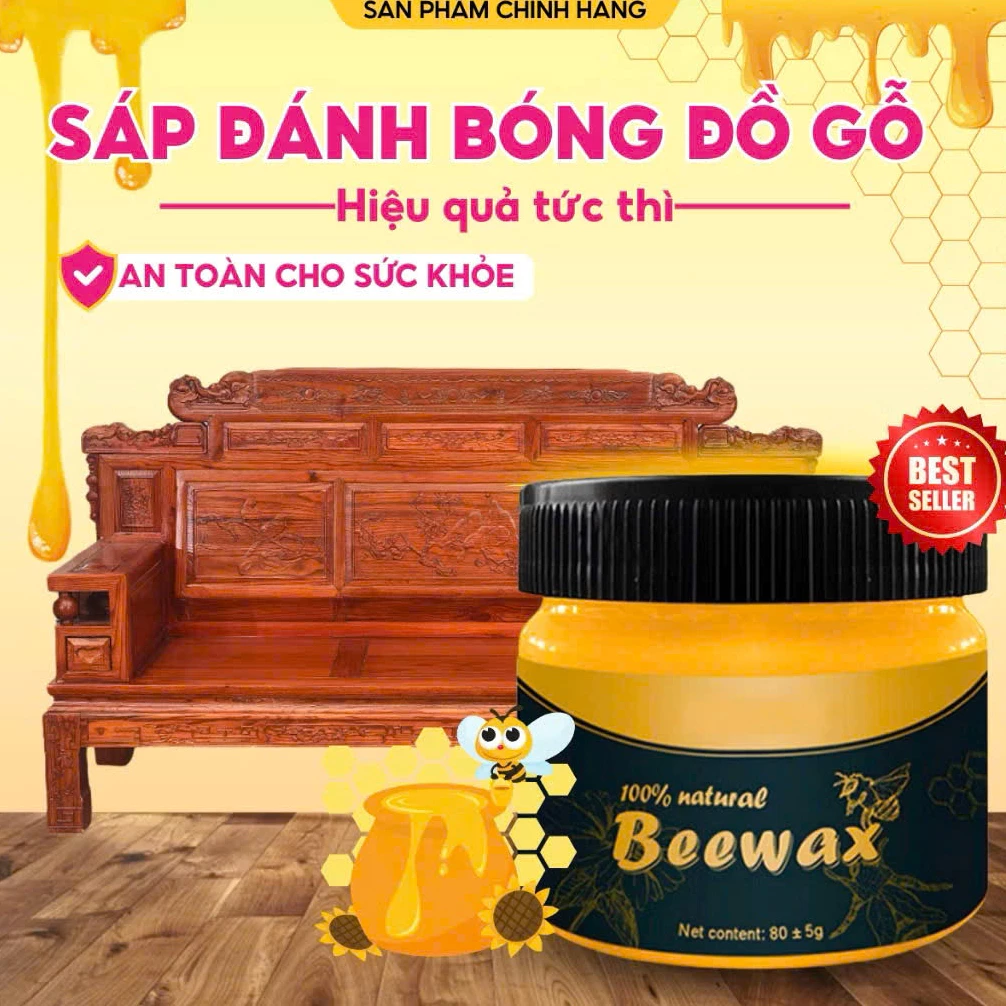 [Combo 2 Hộp Tặng Khăn Lau ] Sáp Ong Đánh Bóng Đồ Gỗ Loại 100g, Sáp Ong Beewax Đánh Bóng Đồ Gỗ Làm Mới Phục Hồi Màu Gỗ