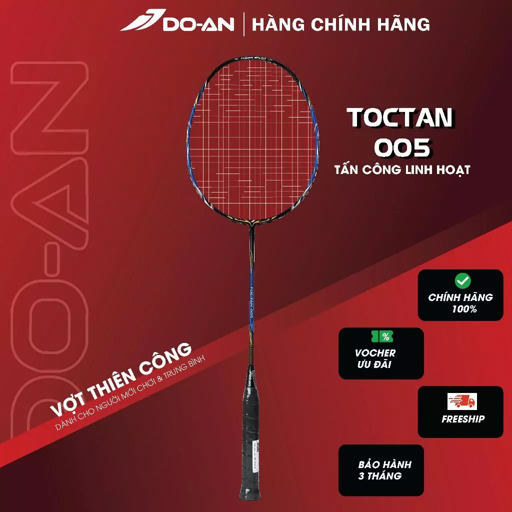 [ DEAL HOT - TẶNG QUẤN CÁN ] Vợt cầu lông Toctan 005 DO-AN Chính hãng, Thể thao Sport, thời trang phong cách-VCL-TO005
